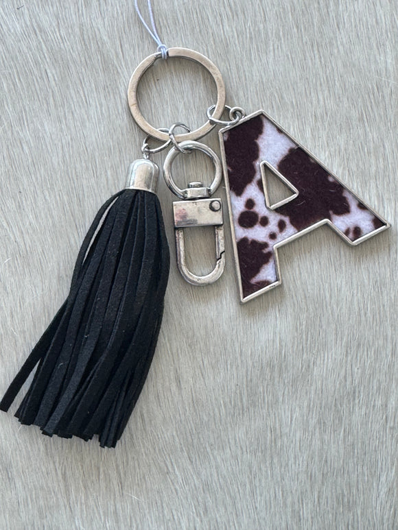 Cowhide Initial Keychain