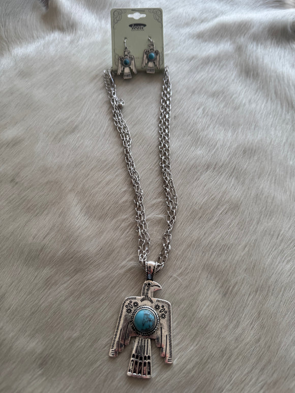 Silver & Turquoise Phoenix Necklace Set