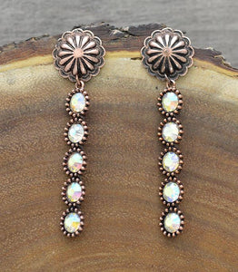 Copper Concho Post Rhinestone Drop Earrings