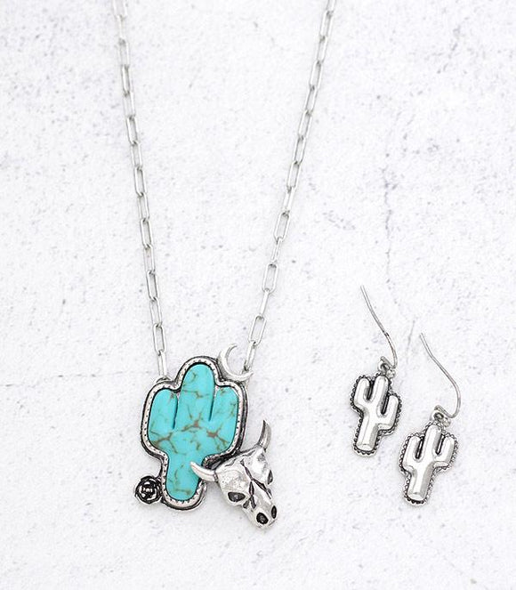 Tipi Brand Turquoise Cactus and Bullskull Necklace