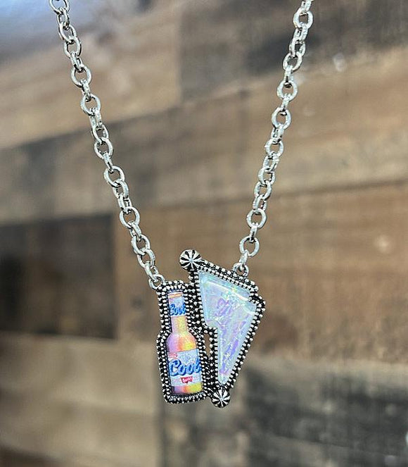 Opal Western Lightning Bolt Beer Necklace
