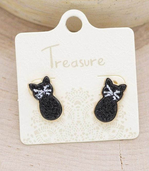 Druzy Black Cat Earrings