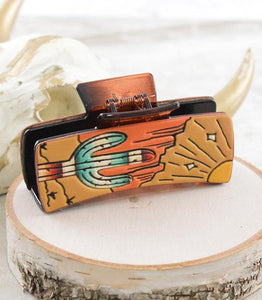 Western Cactus Faux Leather Hair Clip