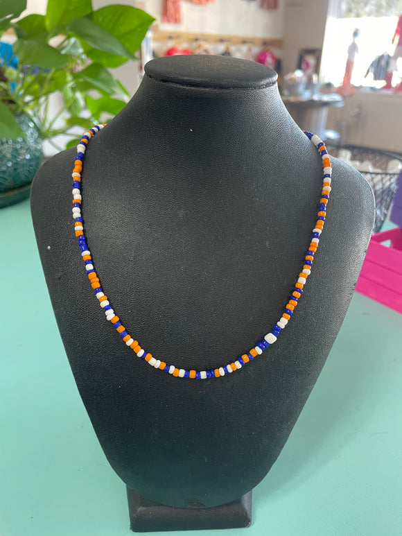Orange & Blue Beaded Necklace