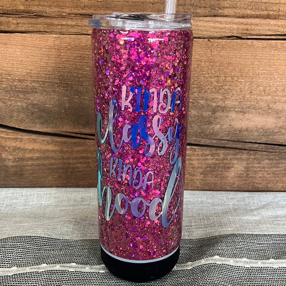 20oz Speaker Tumbler- Pink Glitter- Kinda Classy Kinda Hood