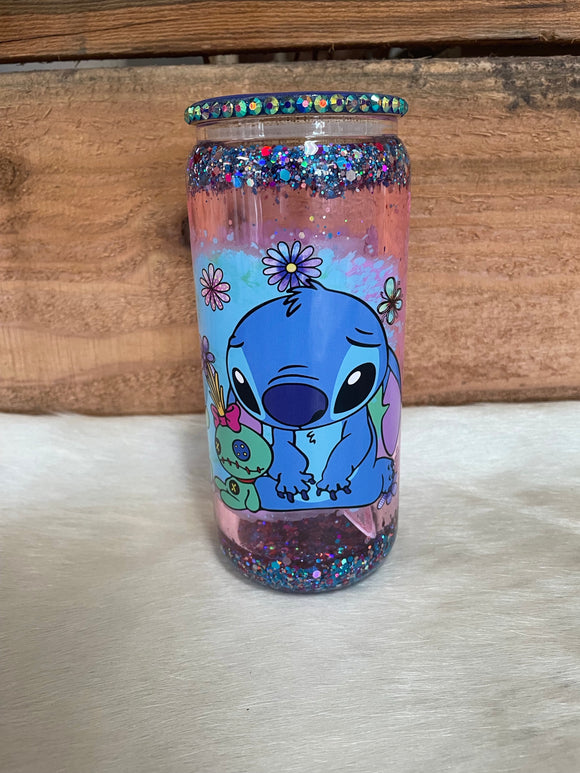 Sad Blue Character Snowglobe Glass Coffee Tumbler