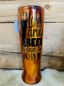 30 oz Beer Flute - Wood Grain - I Only Drink Beer on Days That End in Y. - Dad Fuel - Black Vinyl