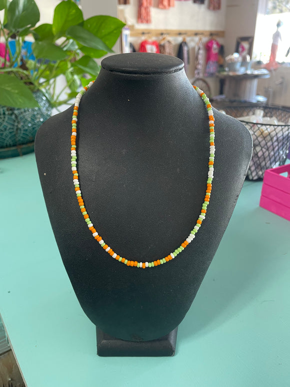 Orange & Green Beaded Necklace