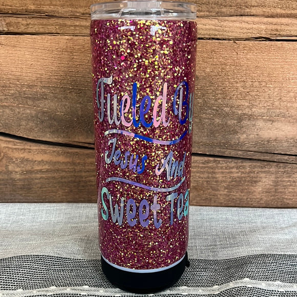 20oz Speaker Tumbler- Maroon Glitter- Fueled By Jesus And Sweet Tea