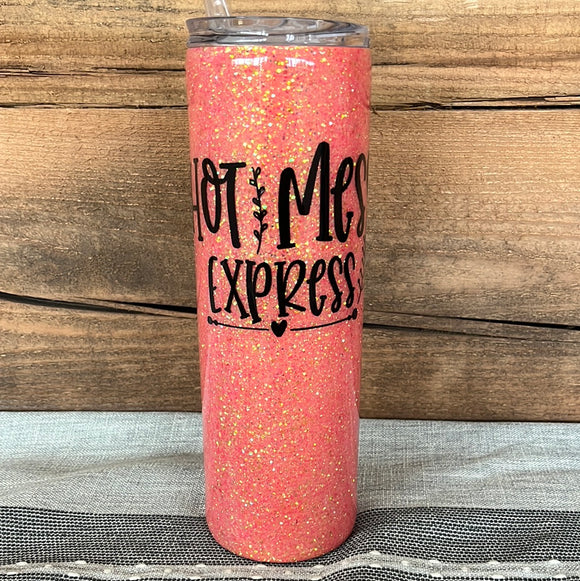 30oz Skinny- Peach Glitter- Hot Mess Express