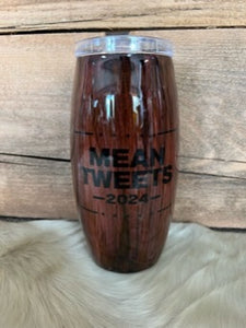 25oz Fumbler - Wood Grain - Mean Tweets 2024- Black Vinyl