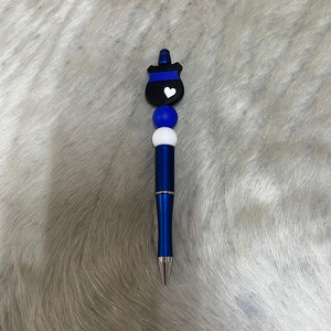 Police Shield Thin Blue Line Beaded Pen