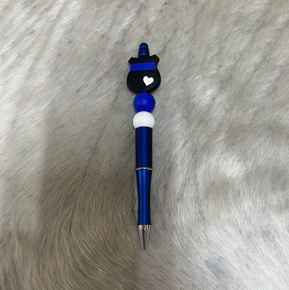 Police Shield Thin Blue Line Beaded Pen