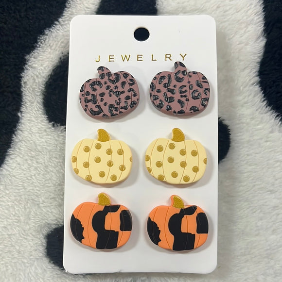 3 Set of Pumpkin Stud Earrings