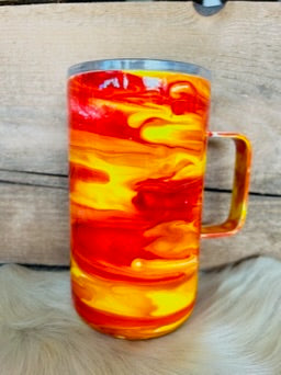 20 oz Coffee Tumbler with Handle - Yellow, Orange, Red Swirl