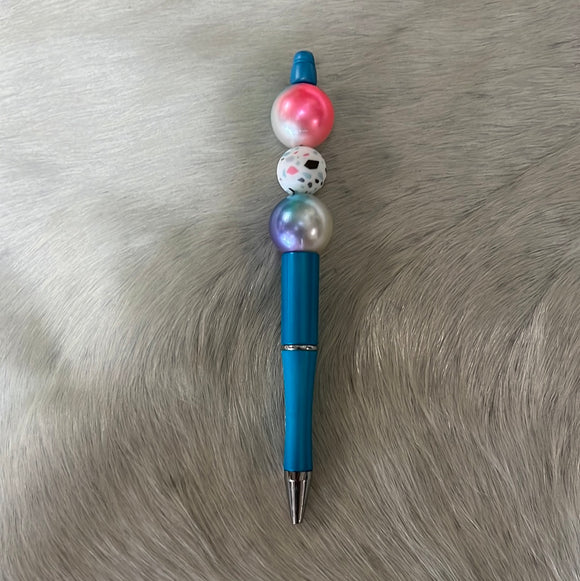 Pink, Teal, and White Swirl Beaded Pin