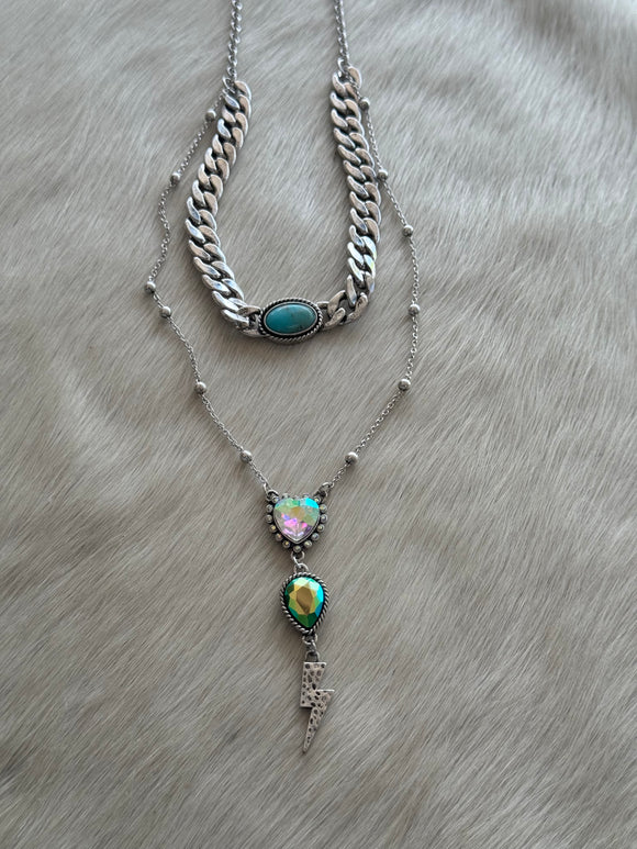 Double Silver w/ Turquoise Necklace