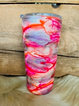 17 oz Tapered Tumbler - Pink, Coral, Silver Swirl