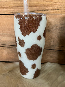 30 oz Skinny - Brown and White Cow Hide