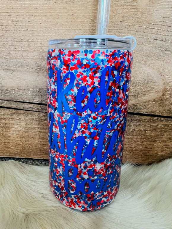 Boozie Koosie - With Cup lid - Red, White and Blue Chunky Glitter - Red White and Booze - Blue Vinyl
