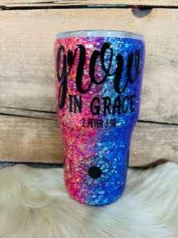 20 oz Regular Tumbler - Grow in Grace-2 Peter 3:18 - Flowers - Black Vinyl