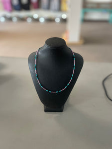 Purple Bead Necklace with Teal & Black