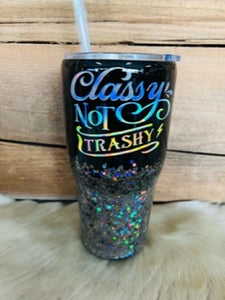 30 OZ Regular - Black Top Silver Glitter Bottom- Classy Not Trashy