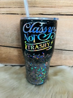 30 OZ Regular - Black Top Silver Glitter Bottom- Classy Not Trashy