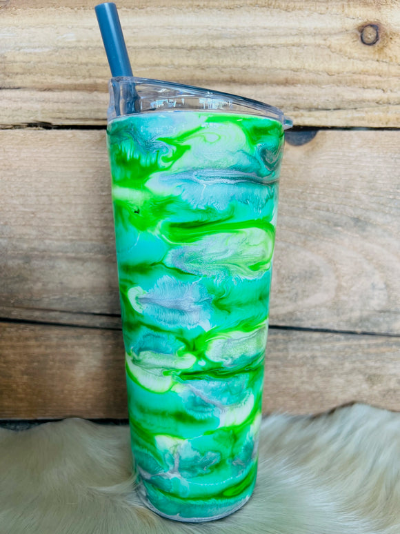 Bubba- 25 oz Tumbler - Green, Light Green and Silver Swirl Tie-Dye