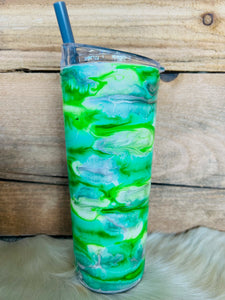 Bubba Tumbler - 25oz - Green, Lime Green, Teal, Silver Swirl