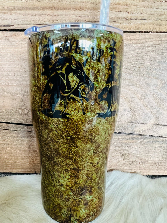 30 oz Regular - Camo - Bayed Up Hog Hunting Image - Black Vinyl