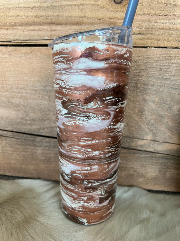 Bubba Tumbler - 25oz - White Cup- Gold, Rose Gold, and Copper Swirl