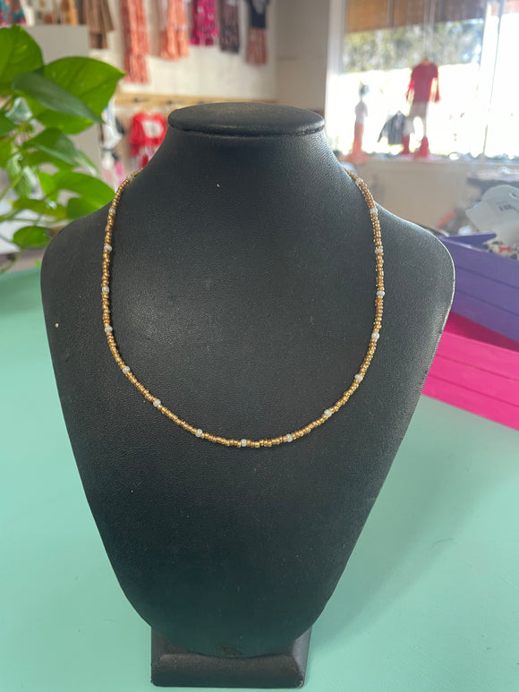 Gold & Clear Beaded Necklace