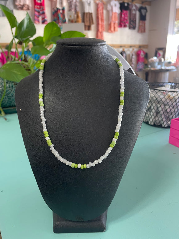 Green & White Beaded Necklace