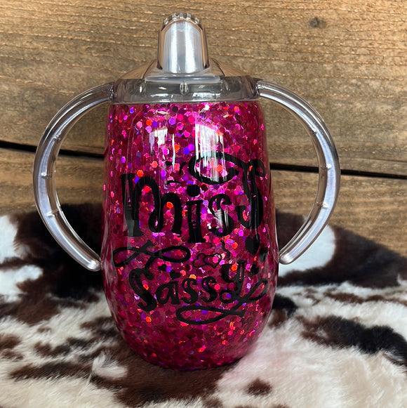 10oz Sippy- Pink Glitter Miss Sassy