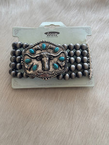 Bull Skull Navajo Bead Bracelet
