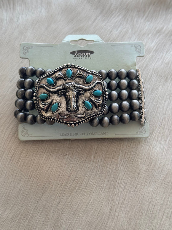 Bull Skull Navajo Bead Bracelet
