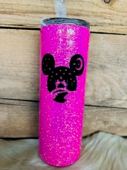 20 oz Skinny - Pink Glitter - Mouse House - Black Vinyl