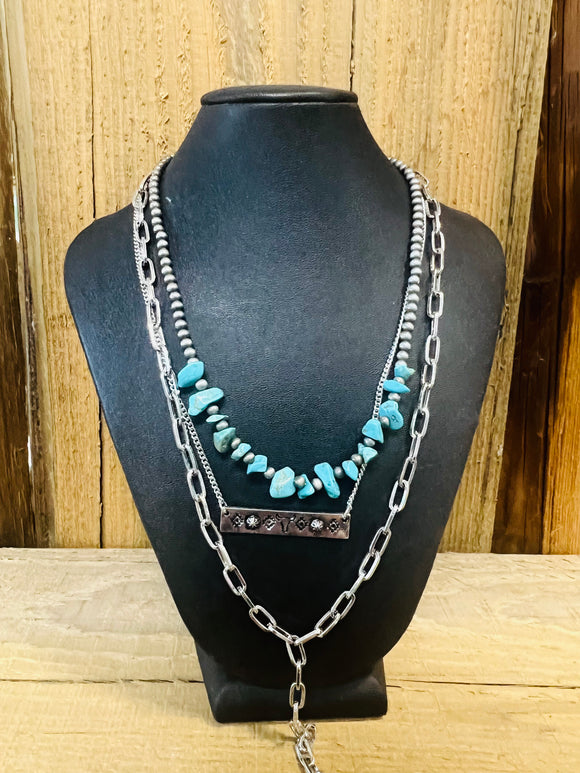 Three Layer Western Turquoise Bar Necklace