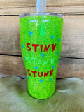 30 oz Regular Tumbler - Bright Green Glitter- G-Face Front- Stink, Stank, Stunk