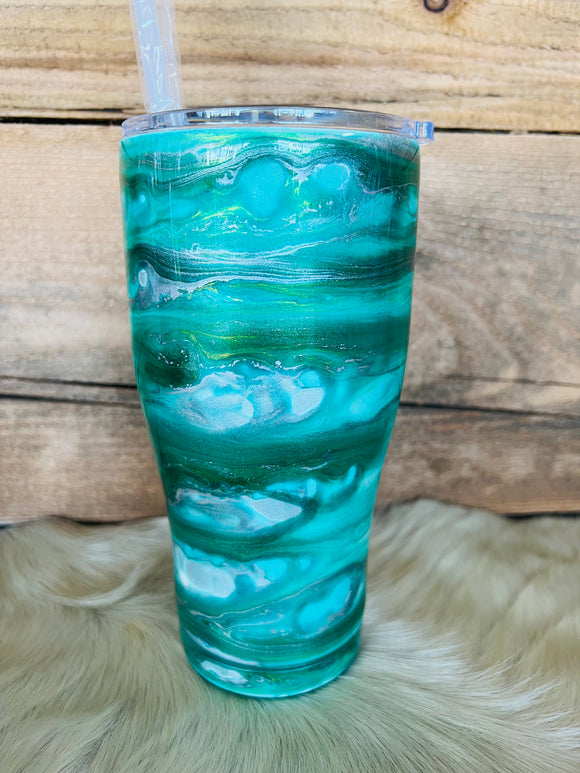 30 oz Regular - Teal and Grey and Silver A.I. Swirl