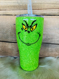 30 oz Regular Tumbler - Bright Green Glitter- G-Face Front- Stink, Stank, Stunk