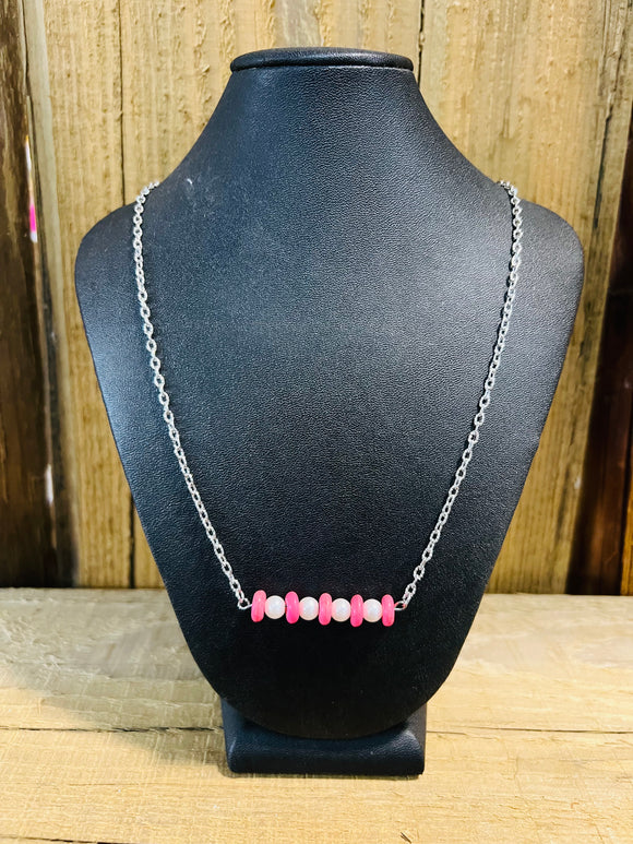 Round Pink and Pearl Necklace