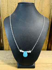Turquoise Teardrop and Pearl Necklace
