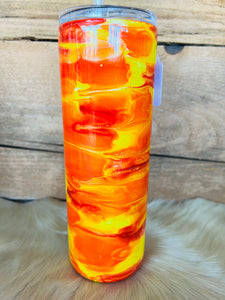 20 oz Skinny - Orange, Red and Yellow Swirl