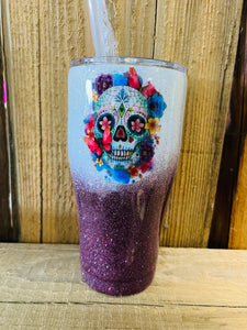 30 OZ - White Top - Wine Bottom Sugar Skulls