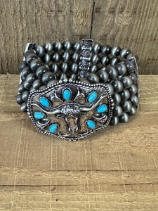 Bull Skull w/ Navajo Beads Bracelet