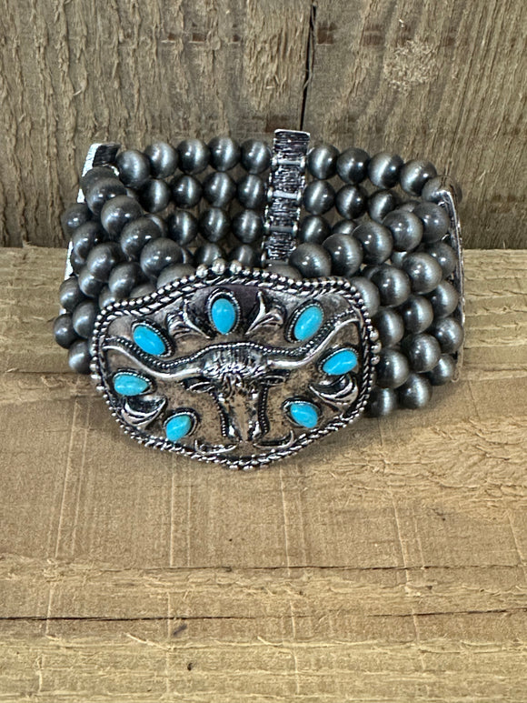 Bull Skull w/ Navajo Beads Bracelet