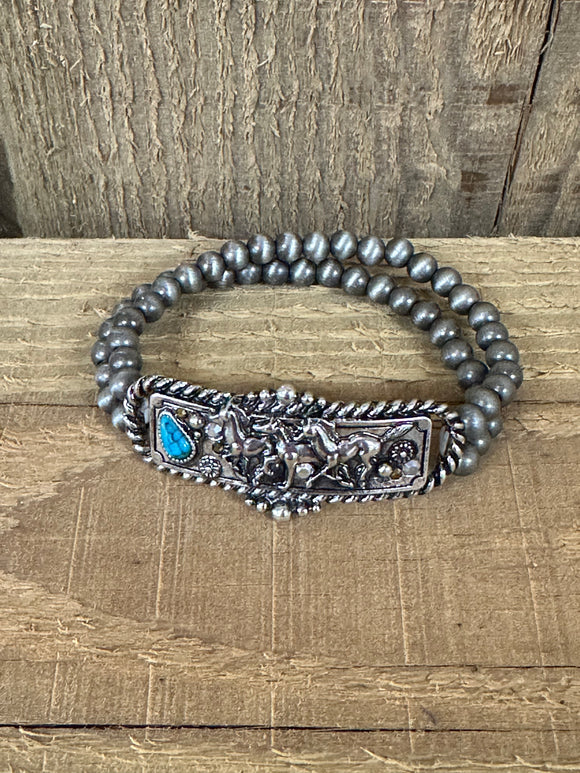 Silver Horse Bracelet w/ Turquoise