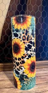 Sunflower, Leopard and Turquoise 20 OZ Tumbler